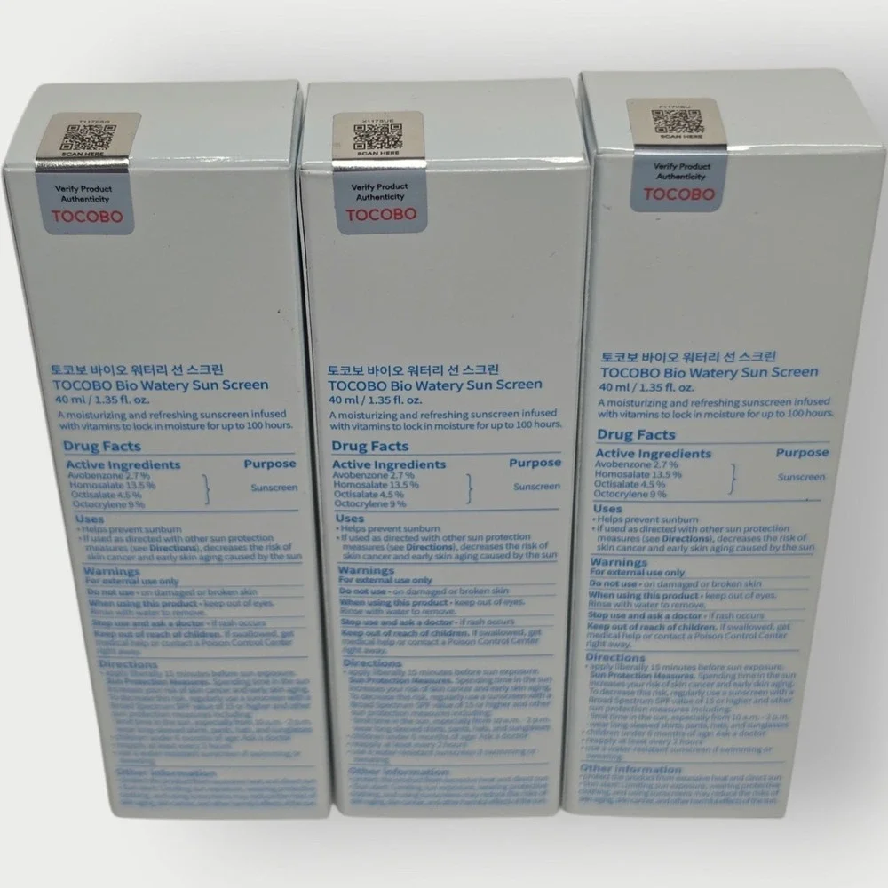 LOT OF 3 TOCOBO Bio Watery Sunscreen, Broad Spectrum Spf 50 Vitamin B +E‎ 1.35oz